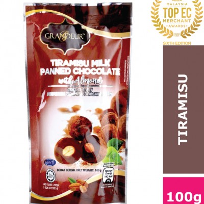Coklat Grandeur Tiramisu Milk Panned Chocolate With Almond 100g Halal Berkualiti Sedap Murah