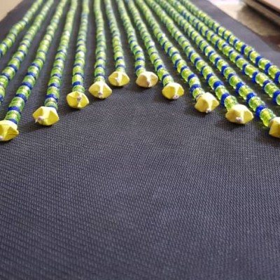 GREEN AND BLUE BEADED CURTAIN