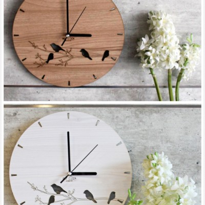'Art Clock & Decor' Natural Vintage 4 Bird Design Lasercut Wooden Wall Clock Mute Sound   Jam Dinding Bunyi Senyap