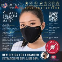 ULTRA X 4 PLY REUSABLE FABRIC MASK- BLACK (EARLOOP - KIDS)