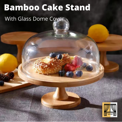 Bamboo Cake Stand With Glass Dome Cover