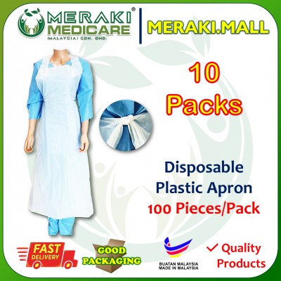 PPE DISPOSABLE Plastic Apron 10 Packs of 100 Pieces PAP-APR-WHT-HD2