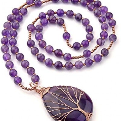 Amethyst Genuine Crystal  Necklace Tree of Life