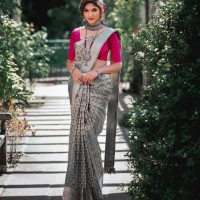 METALLIC GREY SILK SAREE